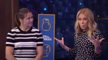 White House Black Market Lace Up Side Sweater Tee worn by Katie Taylor as seen in LIVE with Kelly and Mark on May 16, 2025
