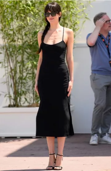 Gucci High-Heeled Sandals with Black Bamboo Heel worn by Dakota Johnson at Splitsville Photocall at Cannes Film Festival on May 19, 2025