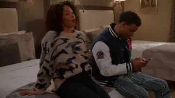 Remain Birger Christensen Brushstroke Knit Cropped Sweater worn by Ava Jeremy (Angel Parker) as seen in All American (S07E13)