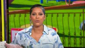 Victoria Beckham Piped Floral Silk Satin Button-Up Pajama Shirt worn by Tamron Hall as seen in Tamron Hall Show on May 16, 2025