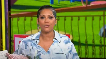 Victoria Beckham Piped Floral Silk Satin Button-Up Pajama Shirt worn by Tamron Hall as seen in Tamron Hall Show on May 16, 2025