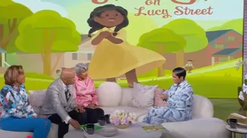 Victoria Beckham Pleat Detail & Flowers Trompe l'Oeil Silk Satin Pants worn by Tamron Hall as seen in Tamron Hall Show on May 16, 2025