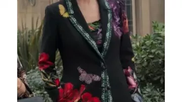 Floral Butterfly Print Coat worn by Deborah Vance (Jean Smart) in Hacks (S04)