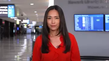 Vince Camuto Ruffle Neck Long Sleeve Georgette Blouse worn by Emilie Ikeda as seen in Today on May 21, 2025