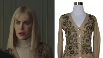 Nine Perfect Strangers Nicole Kidman Floral Beaded Cardigan of Masha Dmitrichenko (Nicole Kidman) in Nine Perfect Strangers (S02E02)