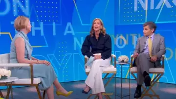 Adam Lippes Scarf Drape Silk Crepe Midi Dress with Belt worn by Cynthia Nixon as seen in Good Morning America on May 22, 2025