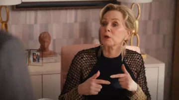 Pamella Roland Fringe Net Crepe Cocktail Dress worn by Deborah Vance (Jean Smart) as seen in Hacks (S04E09)
