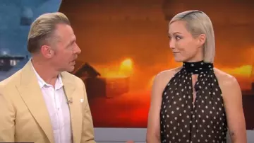 Nina Ricci Halter Neck Polka Dot Midi Dress worn by Pom Klementieff as seen in CBS Mornings on May 21, 2025