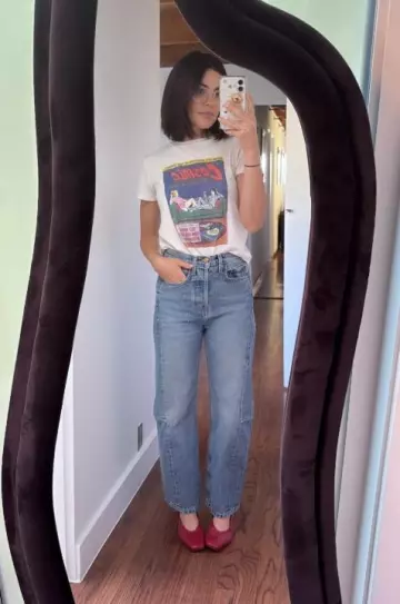 Re/Done Retrograde Classic Tee worn by Lucy Hale on her Instagram Story on May 21, 2025