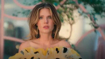 Oscar De La Renta Wild Lotus Drop Long Earrings worn by Devon DeWitt (Meghann Fahy) as seen in Sirens (S01E03)