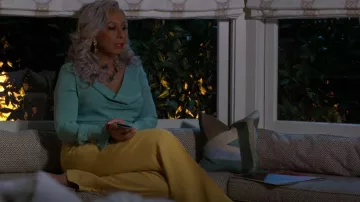 Oscar de la Renta Tulle-paneled Draped Silk-blend Crepe Blouse worn by Anita Dupree (Tamara Tunie) as seen in Beyond the Gates (S01E52)