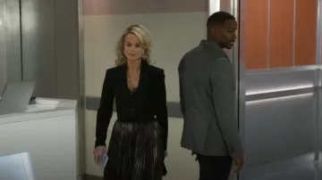 All Saints Phia Skirt in Metallic Gold worn by Vanessa McBride (Lauren Buglioli) as seen in Beyond the Gates (S01E59)