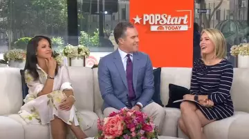 Eliza J Stripe Flower Detail Shift Dress worn by Dylan Dreyer as seen in Today on May 26, 2025