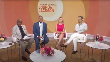 Wax London Ladder Stripe Turin Knit Polo worn by Joshua Jackson as seen in Today on May 27, 2025