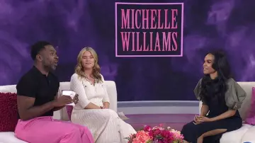 Sacai Puff Sleeve Cotton Jersey & Nylon Twill Dress worn by Michelle Williams as seen in Today with Jenna & Friends on May 27, 2025