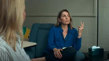 Cue Cobalt Recycled Georgette Shirt worn by Ginny (Tina Bursill) as seen in Strife (S02E03)