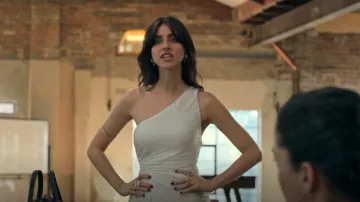 Selfie Leslie Brooklynn One-Shoulder Accordion Pleat Dress White worn by Opal (BeBe Bettencourt) as seen in Strife (S02E04)
