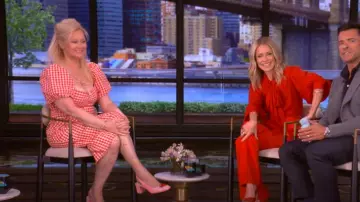 Rhode Tessa Gingham Print Puff Sleeve Dress worn by Caroline Rhea as seen in LIVE with Kelly and Mark on May 26, 2025