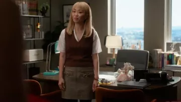 Paige Rossana V Neck Collared Vest worn by Leah Power (Alice Lee) as seen in Suits LA (S01E13)
