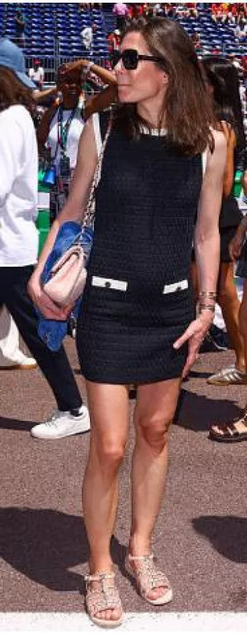 Chanel Classic Jumbo Double Flap in Pink Python worn by Charlotte Casiraghi at F1 Grand Prix of Monaco on May 25, 2025