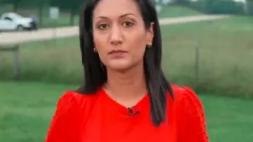 Cece Short Puff Sleeve Mixed Media Knit Top worn by Priya Sridhar as seen in Today on May 28, 2025