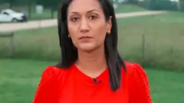 Cece Short Puff Sleeve Mixed Media Knit Top worn by Priya Sridhar as seen in Today on May 28, 2025