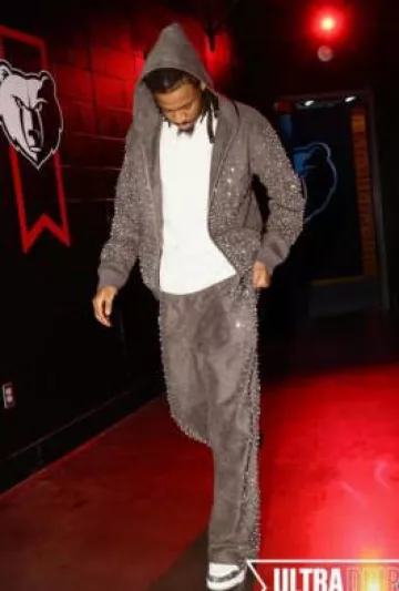 Birth Of Royal Child Black Pearl Embellished Zip Hoodie worn by Temetrius Morant on the Instagram account @memgrizz