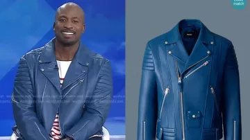Blue Leather Moto Jacket of Akbar Gbaja-Biamila in Today