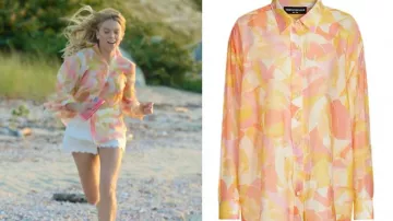 Orange Printed Shirt of Simone DeWitt (Milly Alcock) in Sirens (S01E01)