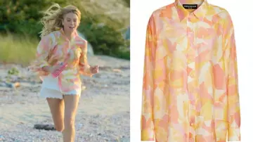 Orange Printed Shirt of Simone DeWitt (Milly Alcock) in Sirens (S01E01)