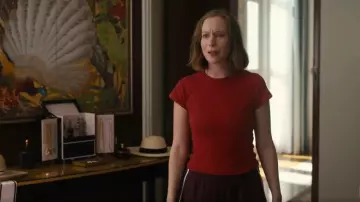 The Row Red Cotton and Silk T Shirt worn by Ava (Hannah Einbinder) as seen in Hacks (S04E10)