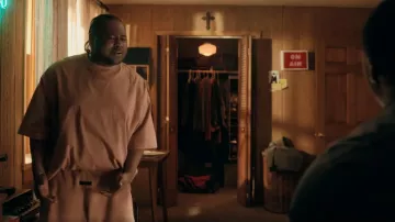Fear of God Essentials Cotton Logo Cotton Graphic T Shirt worn by Stanley 'Papa' Jackson (Shamon Brown Jr.) as seen in The Chi (S06E09)