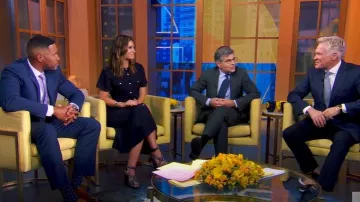 Burberry Studded High Heel Sandals worn by Rebecca Jarvis as seen in Good Morning America on May 30, 2025