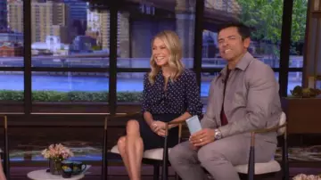 Miu Miu Polka Dot Silk Scarf Neck Shirt worn by Kelly Ripa as seen in LIVE with Kelly and Mark on June 3, 2025