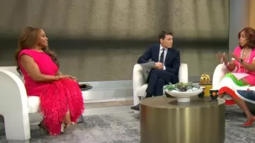 Aje Rushes Raffia Knit Midi Dress worn by Sherri Shepherd as seen in CBS Mornings on June 2, 2025