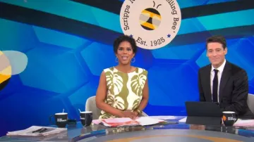 Mon Renn Midsummer Palm Mini Dress worn by Adriana Diaz as seen in CBS Mornings on May 30, 2025