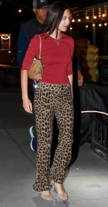 Chloe Cropped Leopard-Print Cotton-Velvet Straight-Leg Pants worn by Olivia Rodrigo in New York City on June 2, 2025