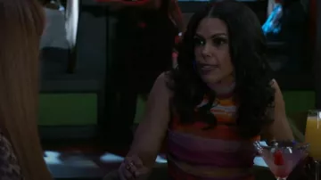 Bar III Sunset-Striped Sleeveless High-Neck Top worn by Dani Dupree (Karla Cheatham Mosley) as seen in Beyond the Gates (S01E63)