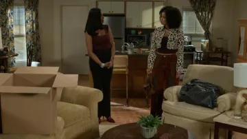 Akira Valerie Velvet Effect Wide Leg Pant worn by Eva Thomas (Ambyr Michelle) as seen in Beyond the Gates (S01E63)