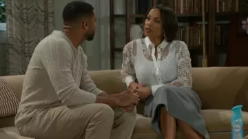 JLuxLabel Grey Nostalgia High Waist Skirt worn by Dr. Nicole Dupree Richardson (Daphnée Duplaix) as seen in Beyond the Gates (S01E64)