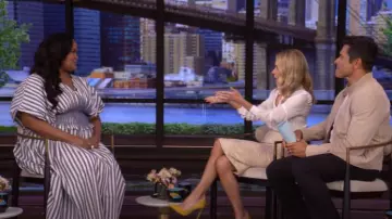 Anthropologie V-Neck Zip-Front Midi Dress worn by Natasha Rothwell as seen in LIVE with Kelly and Mark on June 4, 2025