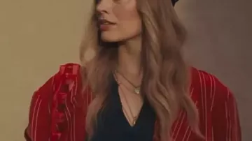 A Big Bold Beautiful Journey Sarah Red Coat worn by Sarah (Margot Robbie) in A Big Bold Beautiful Journey