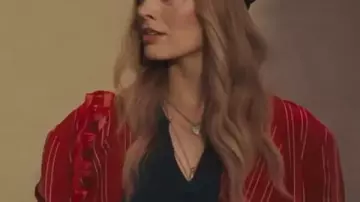 A Big Bold Beautiful Journey Sarah Red Coat worn by Sarah (Margot Robbie) in A Big Bold Beautiful Journey