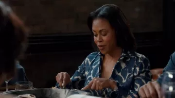 Mango Knot print dress in Blue worn by Simone (Vinessa Antoine) as seen in Ginny & Georgia (S03E03)