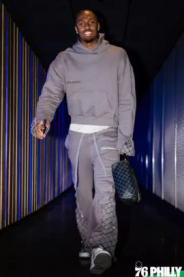 Lifted Anchors Grey Side Zip Orpheum Sweatpants worn by Tyrese Maxey on the Instagram account @sixers