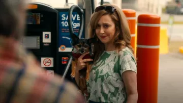 Tahari Green Linen Floral Button Back T-Shirt Knit Top worn by Elena (Mariana Treviño) as seen in Stick (S01E03)