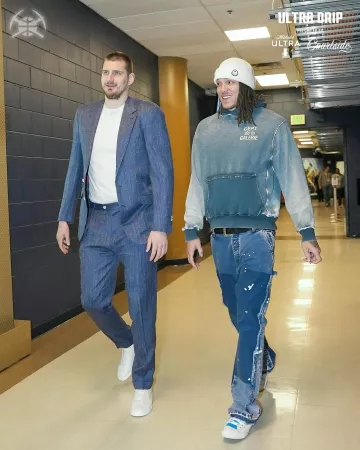 Gallery Dept. Washed Navy French Logo Reversible Hoodie worn by Aaron Gordon on the Instagram account @nuggets