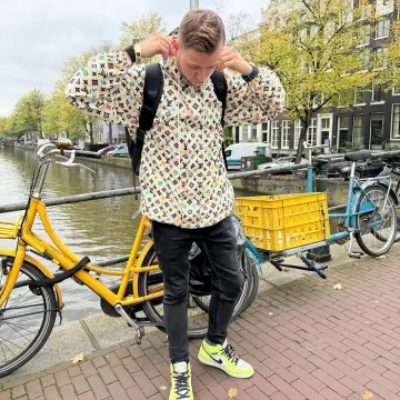 Louis Vuitton x Tyler The Creator - Monogram Windbreaker  of Neal Huybens (Judge Neal) on a Instagram photo during ADE Amsterdam