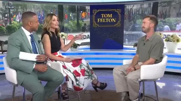 Sandales à talons compensés découpées Gucci portées par Savannah Guthrie comme on le voit dans Today le 5 juin 2025