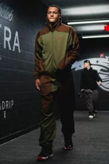 Supreme x Jordan Olive Green & Brown Track Jacket worn by Paolo Banchero on the Instagram account @orlandomagic